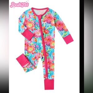 Poshtot Neon Floral New With Tags 6-9 Months Zippy Sleeper Bamboo Pj Long Sleeve